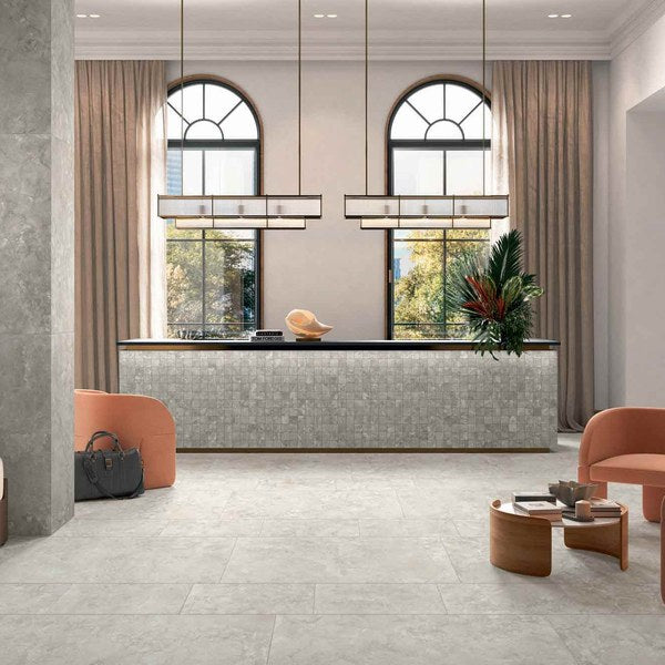 Matera Capri White and Capri Gray with Capri Gray 2" x 2" Mosaic