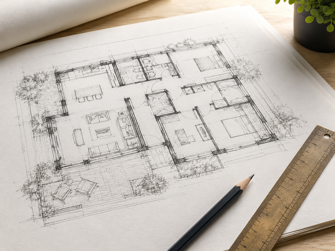 Architectural sketch of a commercial interior